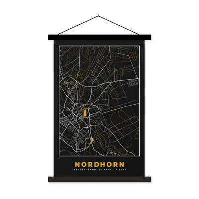 Produktbild von MuchoWow® Textilposter Nordhorn - Stadtplan - Gold - Karte - Deutschland 40x60 cm mit schwarzem Rahmen - Wanddekorationen