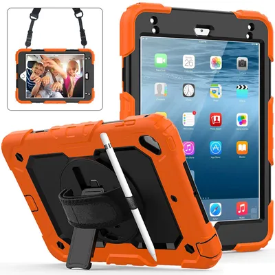 Produktbild von 4in1 Hülle für Apple iPad Mini 4/5 7.9 Zoll Outdoor Cover mit Displayschutz Handschlaufe Schultergurt Orange