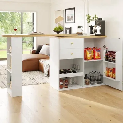 Productafbeelding van Draaibare Bartafel 360 Graden - 105x39x102 cm MDF - Multifunctionele Eettafel En Opbergmeubel Wit