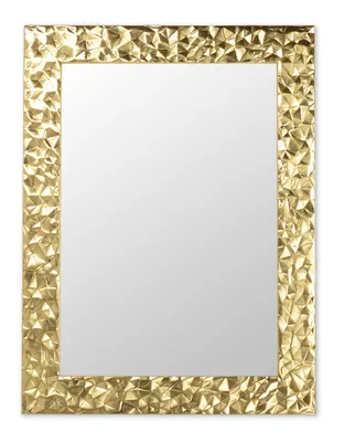 A rectangular mirror with a textured gold frame.