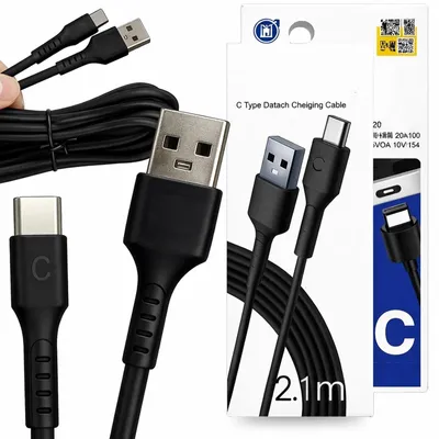 Zdjęcie produktu dla Kabel usb-c typ c przewód do ładowania transferu danych 2,1 m quick charge 18 W USB A USB C czarny