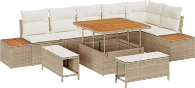 Produktbild von "WINTER SALE" Gartensofa Set - Balkonmöbel/Loungeset - elegantes Design - mit Kissen mit Speicher 9 pcs Beige Poly Rattan - 100x100x71cm - Gartensofas NeuMöbel464067