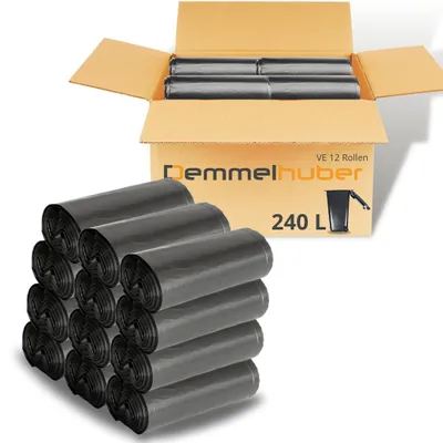 Produktbild von DEMMELHUBER Müllsäcke 150 L 240 L extrastark und reißfest Müllbeutel Abfallbeutel Müllsack Mülltüte Abfallsäcke - 240 Liter 12 Rollen DH619