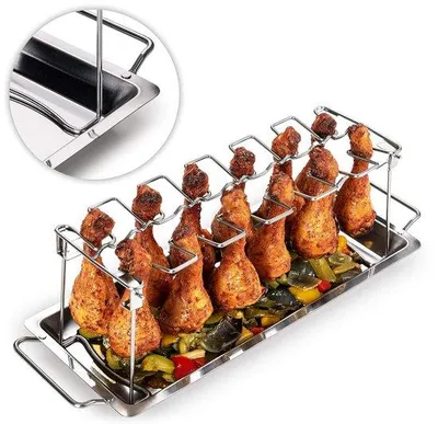 Produktbild von Famanu Grillhalter für Hähnchenkeulen – Robuster Edelstahl, für 12 Keulen, spülmaschinenfest
