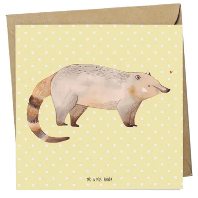 Produktbild von Mr. & Mrs. Panda Grußkarte Nasenbär - Gelb Pastell - Geschenk, doppelkarte, anlasskarte, Rüsselbär, Bär, faltkarte, Klappkarte, Lustige Sprüche, Nasenbären