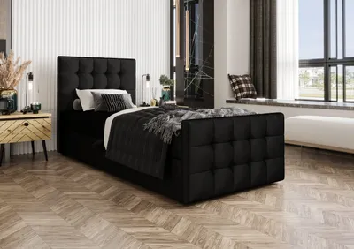 Produktbild von Boxbett Coria V 80 90 100 cm Boxspringbett Coria V, Farbe Schwarz, 100x200 cm, modernes Einzelbett fürs Schlafzimmer
