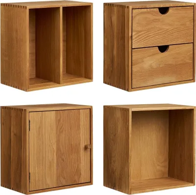Produktbild von Regalwürfel >Townsville< (4er-Set) in Eiche, Massivholz - 30x30x18cm (BxHxT)