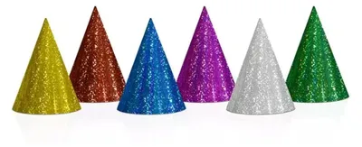 20 bunte Partyhüte aus Papier, Holografisch, 16 cm