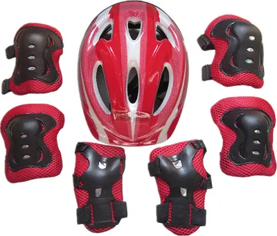 Produktbild von Kinder Kinder Rollschuhe Fahrrad Schutzhelm Knie Ellenbogen Handgelenkschutz Pad Set-Rot
