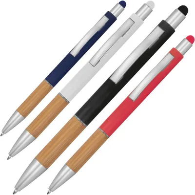 Produktbild von 4 Touchpen Kugelschreiber / mit Bambusgriffzone / 4 Farben