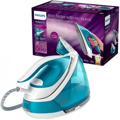 Zdjęcie produktu dla Philips Żelazko z generatorem pary PerfectCare Compact Plus GC7920/20, 2400 W, 430 g/min, Stopa SteamGlide, 6,5 bar, 1,5 l, 120 g/min