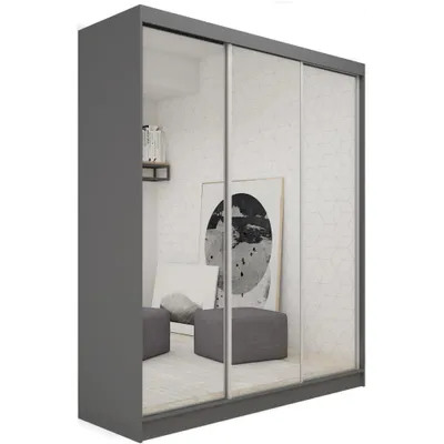 Produktbild von Schrank mit Schwebetüren DEBRA - 180cm Kleiderschrank mit Spiegeln & Kleiderstangen (Graphit)