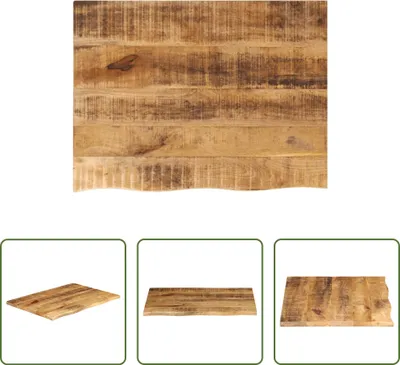 Produktbild von The Living Store Tischplatte 80x60x2,5 cm Baumkante Massivholz Raues Mangoholz