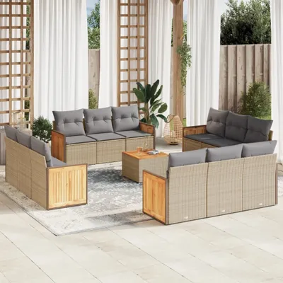 Produktbild von 13-tlg. Garten-Sofagarnitur mit Kissen Beige Poly Rattan 3259924