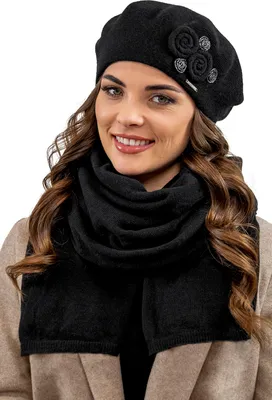 Immagine prodotto di Vivisence berretto da donna elegante cappello invernale e sciarpa set caldo copricapo e copricollo per l'inverno e l'autunno caldo spesso, set invernale per le donne,  EU, nero, taglia unica