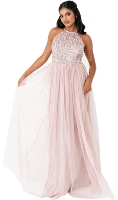 Produktbild von Maya Deluxe Damen Frosted Embellished Halter Neck Pink Maxi Bridesmaid Dress, Fr