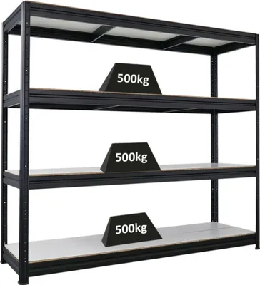 Produktbild von Schwerlastregal DINO | HxBxT 180x200x60cm | 4 Melamin-Ebenen 16mm | Fachlast 500kg | Schwarz