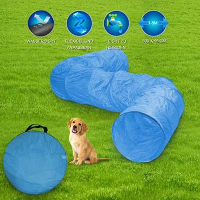 Produktbild von Hunde Spieltunnel Hundehöhle Agility Tunnel Hundetunnel Spieltunnel 500x55cm BLAU