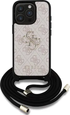 Produktbild von Guess Polyurethan4G Metall Logo Crossbody Strap Back Cover für iPhone 15 Pro Pink