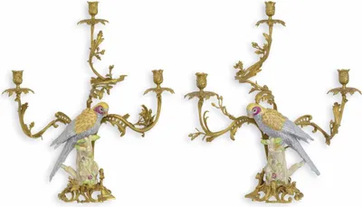 Image de Casa Padrino Art Nouveau Set de chandeliers Perroquets Laiton / Multicolore H. 65 cm