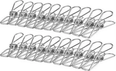Image de lot de 20 pinces à linge en acier inoxydable [5,3cm x 1cm] | Pinces multi-usages pour linge délicat, serviettes | Pinces universelles pour corde à linge | Pinces à linge | Pinces de fixation Pinces à notes | Résistant au vent | 20 pièces