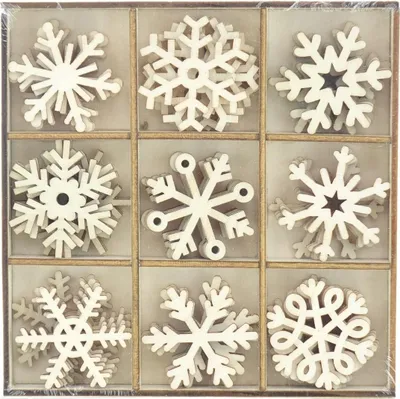 Produktbild von Weihnachts-Streudeko Schneeflocken Beige in 9 Varianten Ø 4 cm 54 Stück- Holz