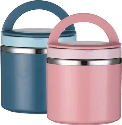 Produktbild von Zwei Edelstahl-Lunchbox-Wärmer 1000 ml, großes Fassungsvermögen, tragbare Behälter (blau + rosa).