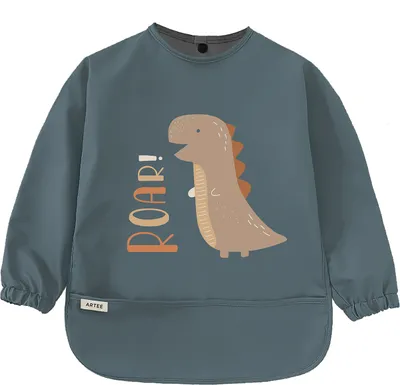 Produktbild von Ärmellätzchen Größe M mit Auffangtasche Baby und Kleinkind aus recyceltem Polyester Print Roar Dino Lätzchen