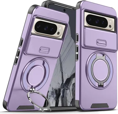 Obrázek produktu pro Dvouvrstvé pouzdro pro Goolge Pixel 10 Pro XL, s posuvným krytem fotoaparátu a magnetickým kroužkovým stojánkem Fialová