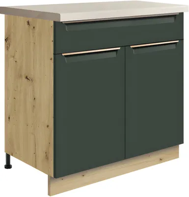 Produktbild von GLAMOUR GREEN 6D – Unterschrank 80 cm mit Schublade und 2 Türen, Dunkelgrün matt