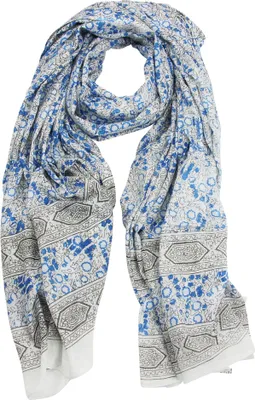 Produktbild von Baumwollstoff – Pareo – Sarong – Indisches Muster 01 – blau-weiß