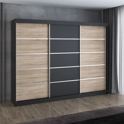 Productafbeelding van Schuifdeurenkast FLIX, 3 deuren, kast 200 cm (wit, zwart, Sonoma)