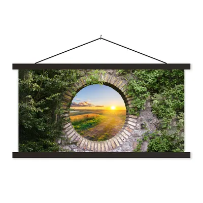 Produktbild von MuchoWow® Textilposter Landleben - Ausblick - Sonne 150x75 cm mit schwarzem Rahmen - Posterleiste