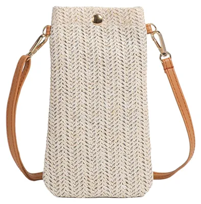 Produktbild von Umh?ngetasche, Strohtasche zum Aufh?ngen für Handys, kleine Schultertasche, Tragetasche mit langem Riemen, Strandtasche für M?dchen und Frauen, 20 x 12 cm