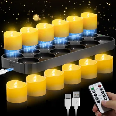 12er-Set LED-Teelichter, wiederaufladbar, mit Fernbedienung & Timer
