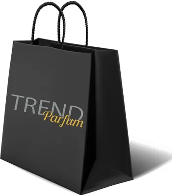 A black shopping bag with the words TREND Parfum on it.