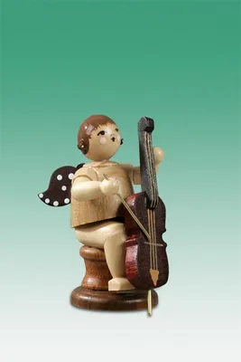 Produktbild von Holzfigur Musikantenengel mit Cello sitzend natur ohne Krone Höhe 6,5cm NEU