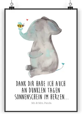 Produktbild von Mr. & Mrs. Panda Bild Elefant Biene DIN A4 - Weiß - Geschenk, Kunstdruck, Liebe, Liebesspruch, Lustige Sprüche, wanddeko, Plakat, Heiratsantrag, Wandbild, drucke