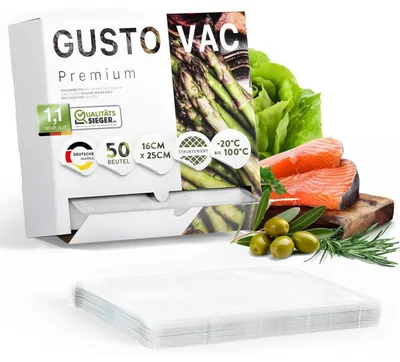 Produktbild von GustoVac Premium Vakuumbeutel, 50 Stk.16x25cm Profi- Folienbeutel, Vakuumierbeut