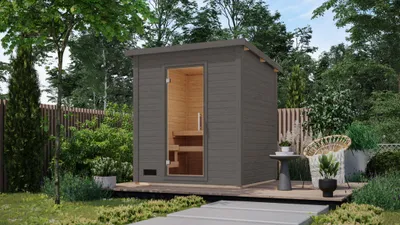 Produktbild von CHILLROI Saunahaus Kaapi 3 Wandstärke 38mm inkl. Ofen 9 kW integr. Strg. terragrau