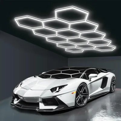 Obrázok produktu pre Hexagonálne LED osvetlenie do garáže - 14Hex - 14 hexagonálnych prvkov - 220 V - Montáž "zrob si sám" - Mimoriadne jasné svetlo - Priemyselné osvetlenie