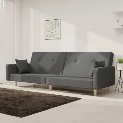 Immagine prodotto di Divano letto 2 posti con 2 cuscini, colore grigio chiaro, rivestito in tessuto