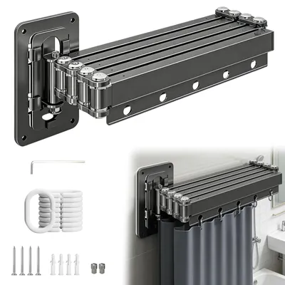 Produktbild von Omgoods – Faltbare Duschvorhangstange mit Saugnapf und Aluminiumlegierung