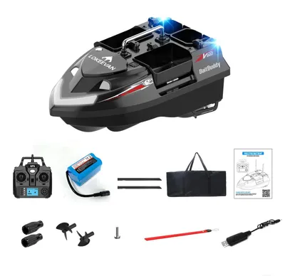 Immagine prodotto di V802 PRO: Barca da pesca con GPS/BeiDou, dotata di 4 compartimenti per l'esca, portata fino a 500 metri, sistema di doppia propulsione, funzione di crociera intelligente e ritorno automatico, batteria da 12000 mAh
