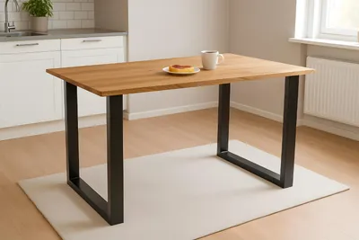 Produktbild von Esstisch 120x80 cm Baumkante Eichenholz massiv geölt U-Gestell schwarz SALVADOR