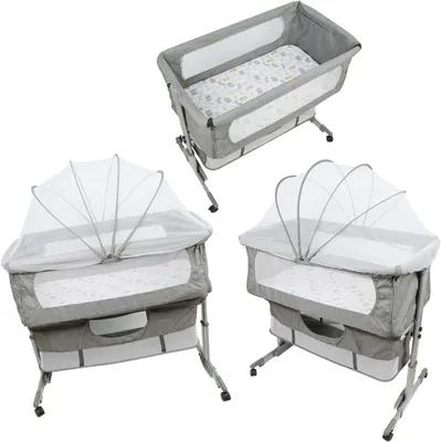 Produktbild von 3-in-1-Babybett als Beistellbett mit Matratze und Moskitonetz, höhenverstellbare Wiege für Babys von 1 bis 36 Monaten, bis zu 50 kg