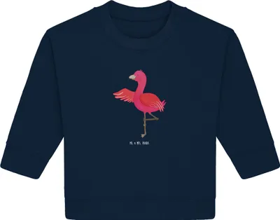 Produktbild von Mr. & Mrs. Panda Organic Baby Pullover Flamingo Yoga 12. - 18. Monat - French Navy - Geschenk, Namaste, Entspannung, Yogi, Urlaub, Rosa, Vogel, Bullover
