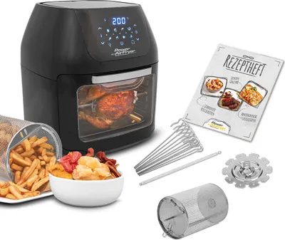 Produktbild von Mediashop Power AirFryer Multi-Function Heißluftfritteuse Backen Toasten Drehgrill inkl. Rezeptheft Grillspieß 1800 Watt