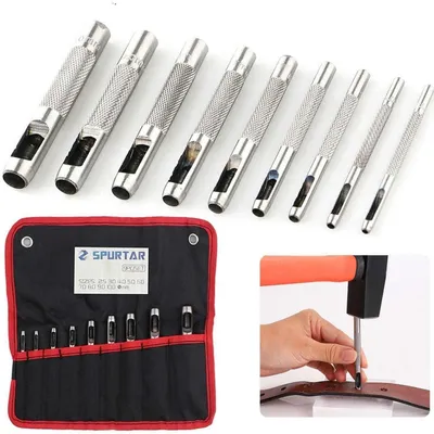 Productafbeelding van Lochstanzer-set, 9 stuks stalen lochstansers, 2,5-10,0 mm, voor leer en textiel, zilverkleurig