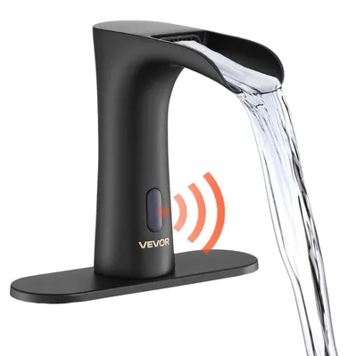 Image de Robinet de lavabo sans contact VEVOR (noir mat) Salle de bains, robinet de lavabo automatique, robinet à capteur avec couvercle de trou, robinet alimenté par pile Robinet de toilettes Robinet de lavabo